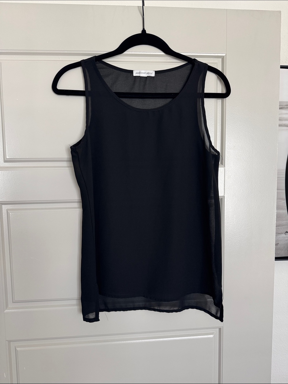 Sleeveless Lightweight Black Chiffon Shell Top, S